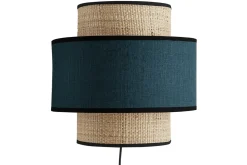 Applique murale bi-matière en rabane et lin bleu canard H24 cm LITCHI