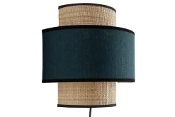 Applique murale bi-matière en rabane et lin bleu canard H24 cm LITCHI