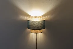 Applique murale bi-matière en rabane et lin bleu canard H24 cm LITCHI