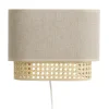 Applique murale en lin beige et cannage rotin naturel H20 cm TIWY