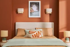 Applique murale en lin beige et cannage rotin naturel H20 cm TIWY