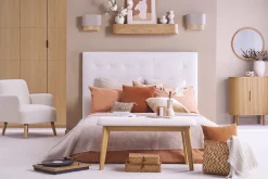 Applique murale en lin beige et cannage rotin naturel H20 cm TIWY