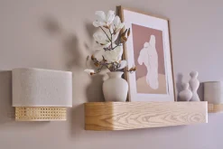 Applique murale en lin beige et cannage rotin naturel H20 cm TIWY