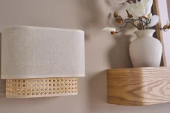 Applique murale en lin beige et cannage rotin naturel H20 cm TIWY