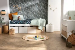 Applique murale en lin bleu paon et rabane naturelle H28 cm TERA