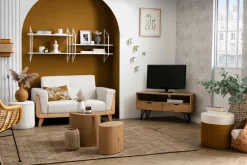 Applique murale en lin jaune moutarde et rabane naturelle H28 cm TERA