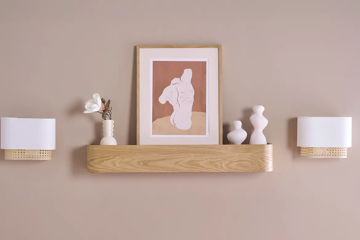 Applique murale en tissu blanc et cannage rotin naturel H20 cm TIWY