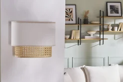 Applique murale en tissu blanc et cannage rotin naturel H20 cm TIWY