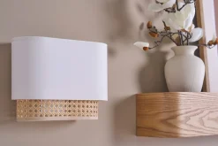 Applique murale en tissu blanc et cannage rotin naturel H20 cm TIWY