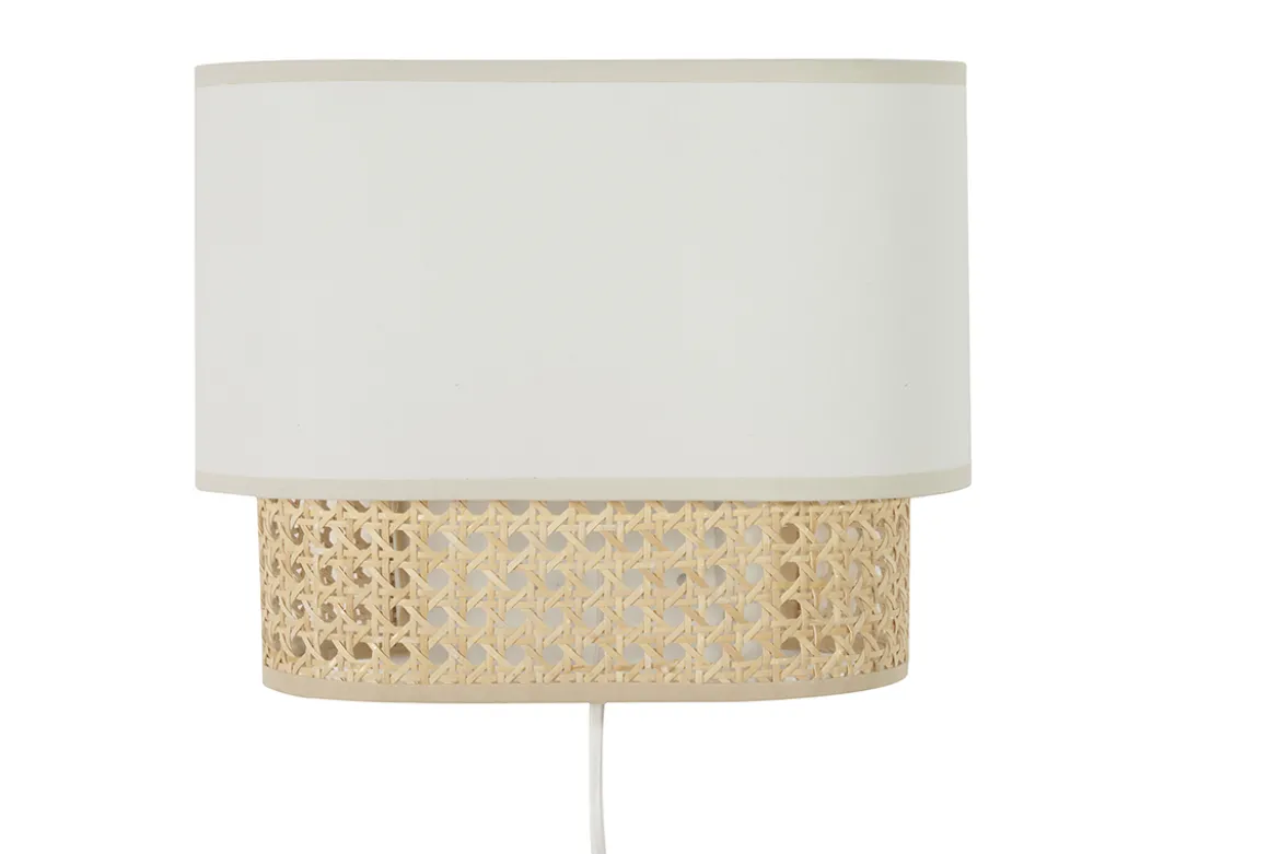 Applique murale en tissu blanc et cannage rotin naturel H20 cm TIWY