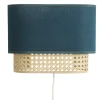 Applique murale en tissu bleu canard et cannage rotin naturel H20 cm TIWY