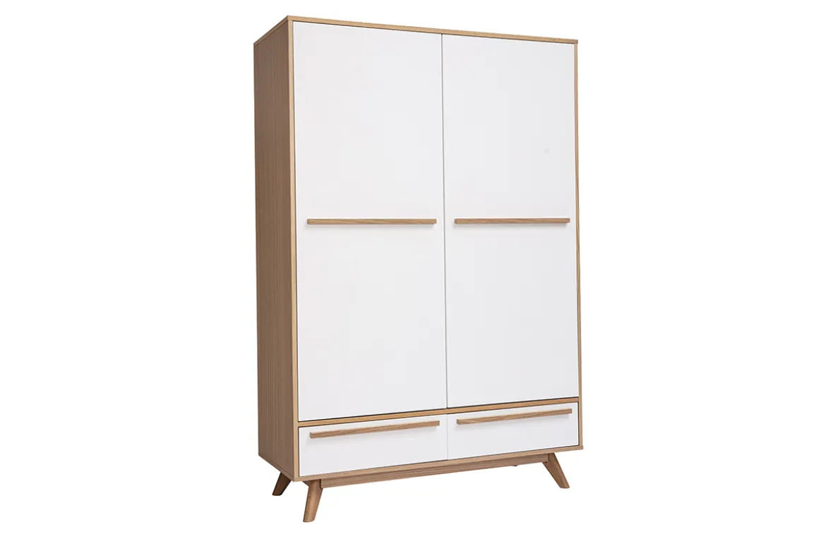 Armoire design avec penderie finition bois clair et blanc mat L120 cm HELIA