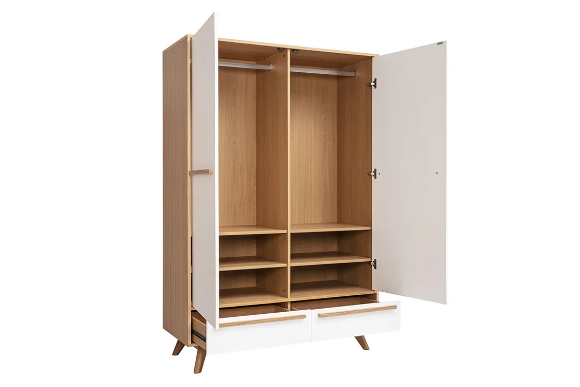 Armoire design avec penderie finition bois clair et blanc mat L120 cm HELIA