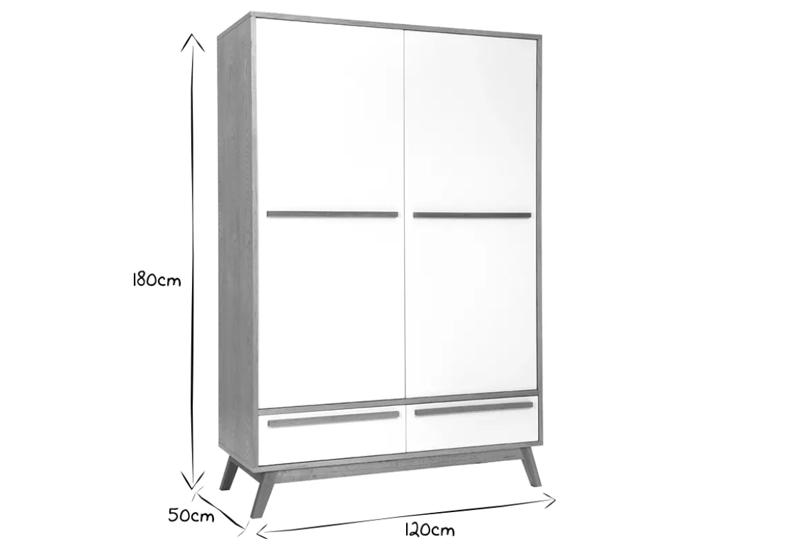 Armoire design avec penderie finition bois clair et blanc mat L120 cm HELIA