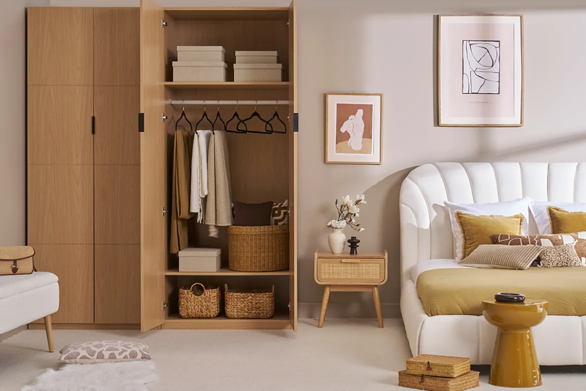 Armoire dressing avec penderie finition bois chêne L90 cm GARENCE
