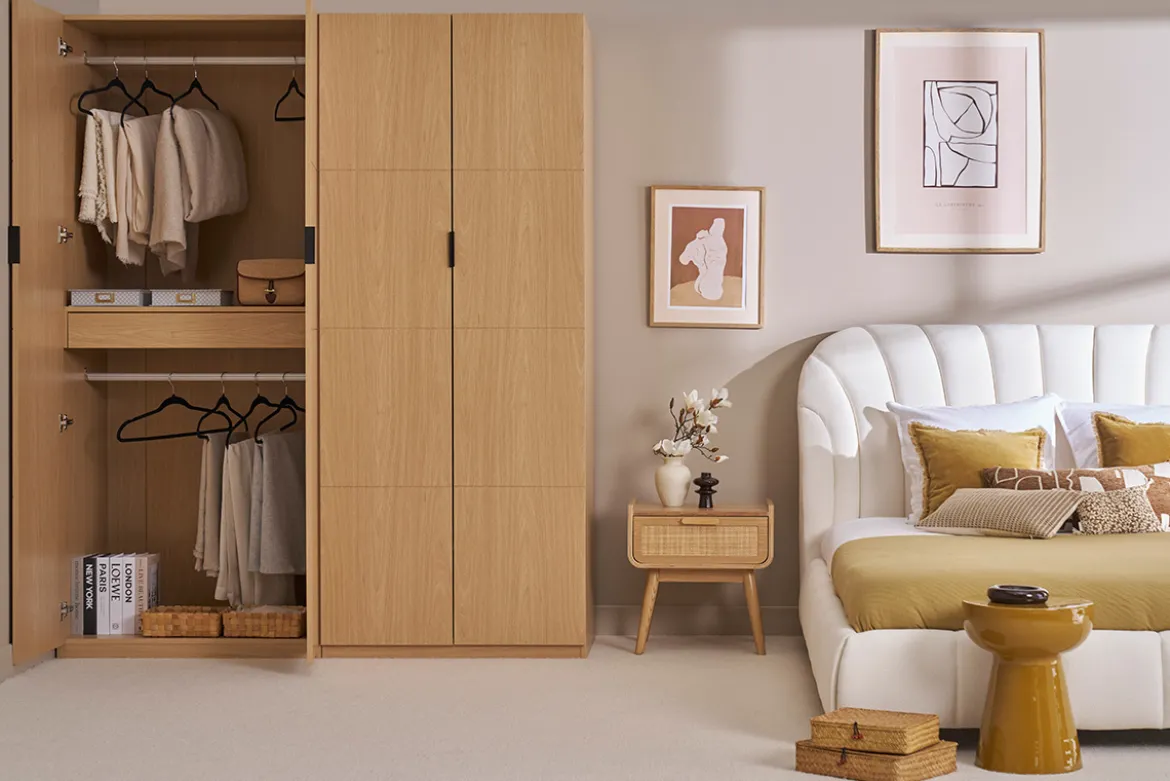 Armoire dressing avec 2 penderies finition bois chêne L90 cm GARENCE