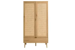 Armoire finition bois clair, cannage en rotin et métal noir L100 cm MANILLE