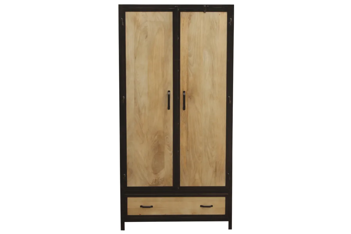 Armoire industrielle en bois massif manguier et métal noir L90 cm INDUSTRIA