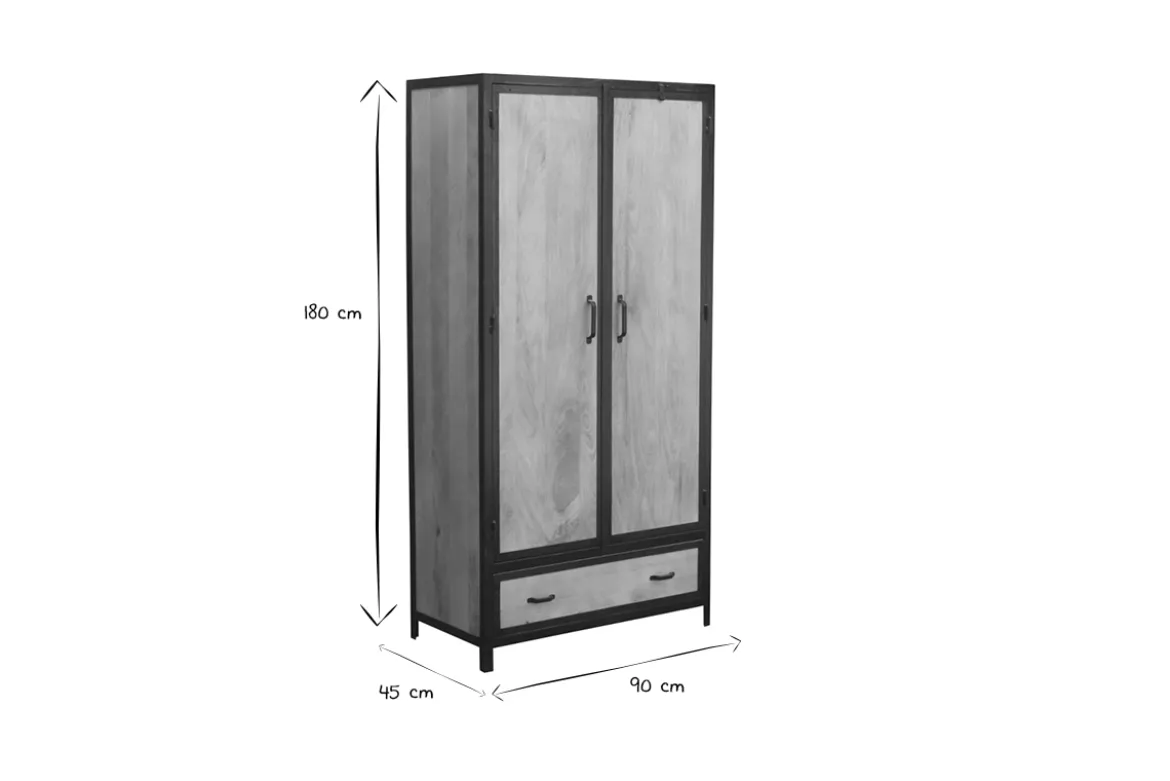 Armoire industrielle en bois massif manguier et métal noir L90 cm INDUSTRIA