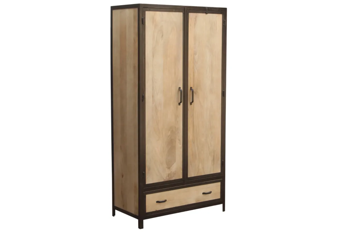 Armoire industrielle en bois massif manguier et métal noir L90 cm INDUSTRIA
