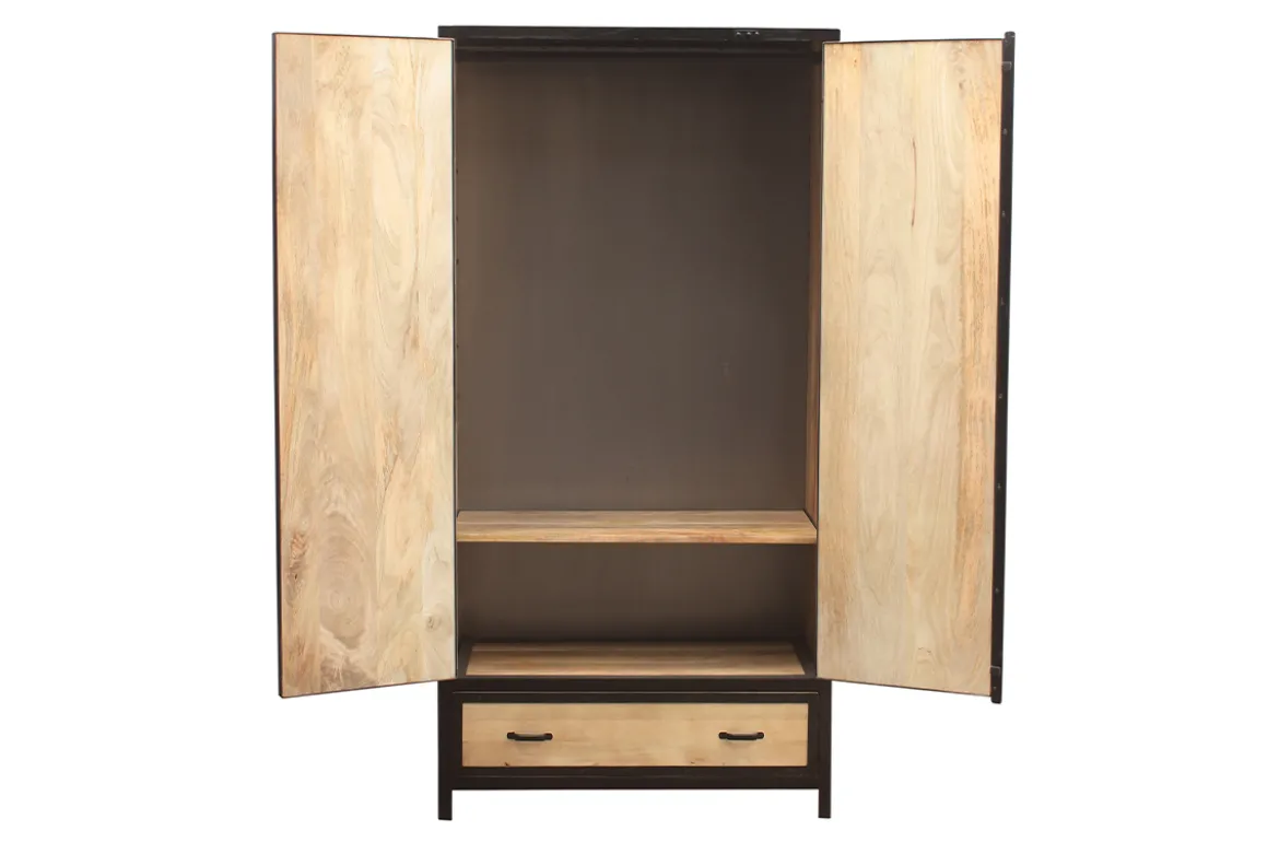 Armoire industrielle en bois massif manguier et métal noir L90 cm INDUSTRIA