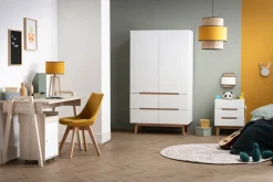 Armoire scandinave avec penderie et tiroirs finition blanc mat et bois chêne clair L100 cm KELMA