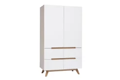 Armoire scandinave avec penderie et tiroirs finition blanc mat et bois chêne clair L100 cm KELMA