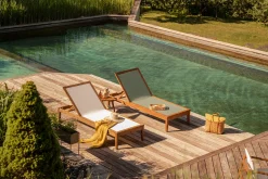 Bain de soleil blanc et bois massif NAVEEN