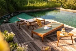 Bain de soleil blanc et bois massif NAVEEN