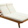 Bain de soleil double avec dossiers multipositions beige et bois massif L127 cm CARACAS