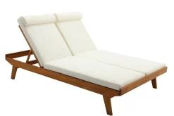 Bain de soleil double avec dossiers multipositions beige et bois massif L127 cm CARACAS