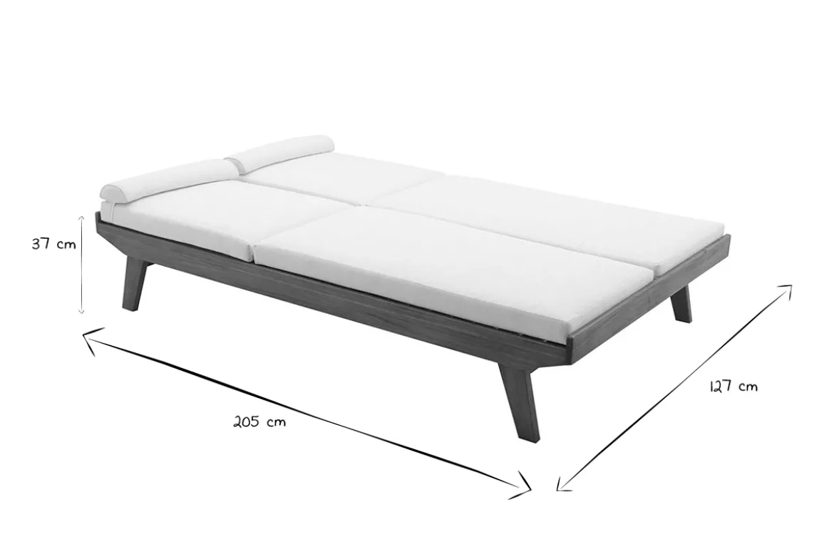 Bain de soleil double avec dossiers multipositions beige et bois massif L127 cm CARACAS