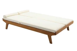 Bain de soleil double avec dossiers multipositions beige et bois massif L127 cm CARACAS