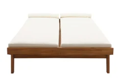 Bain de soleil double avec dossiers multipositions beige et bois massif L127 cm CARACAS