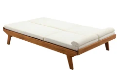 Bain de soleil double avec dossiers multipositions beige et bois massif L127 cm CARACAS