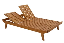 Bain de soleil double avec dossiers multipositions beige et bois massif L127 cm CARACAS