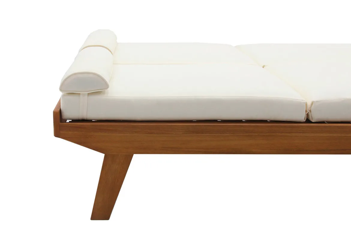 Bain de soleil double avec dossiers multipositions beige et bois massif L127 cm CARACAS