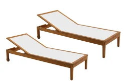 Bains de soleil blanc et bois massif (lot de 2) NAVEEN