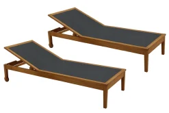 Bains de soleil gris foncé et bois massif (lot de 2) NAVEEN
