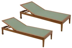 Bains de soleil vert kaki et bois massif (lot de 2) NAVEEN
