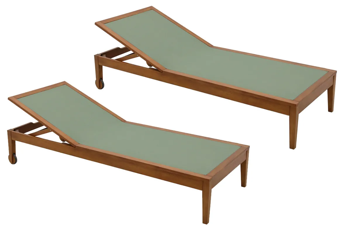Bains de soleil vert kaki et bois massif (lot de 2) NAVEEN