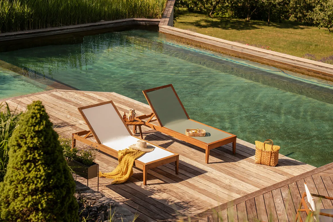 Bains de soleil vert kaki et bois massif (lot de 2) NAVEEN