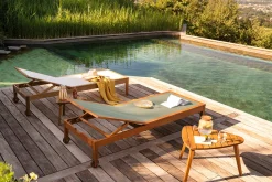 Bains de soleil vert kaki et bois massif (lot de 2) NAVEEN