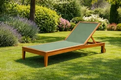 Bains de soleil vert kaki et bois massif (lot de 2) NAVEEN