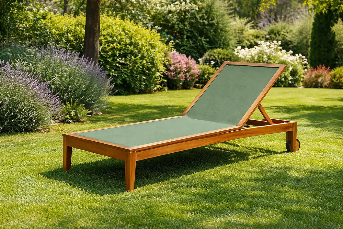 Bains de soleil vert kaki et bois massif (lot de 2) NAVEEN