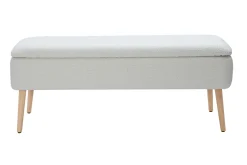 Banc coffre effet laine bouclée blanc et bois clair massif L120 cm LARS