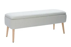 Banc coffre effet laine bouclée blanc et bois clair massif L120 cm LARS