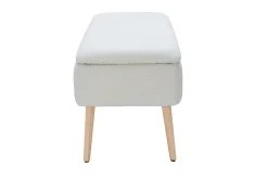 Banc coffre effet laine bouclée blanc et bois clair massif L120 cm LARS