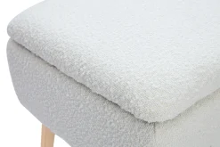 Banc coffre effet laine bouclée blanc et bois clair massif L120 cm LARS