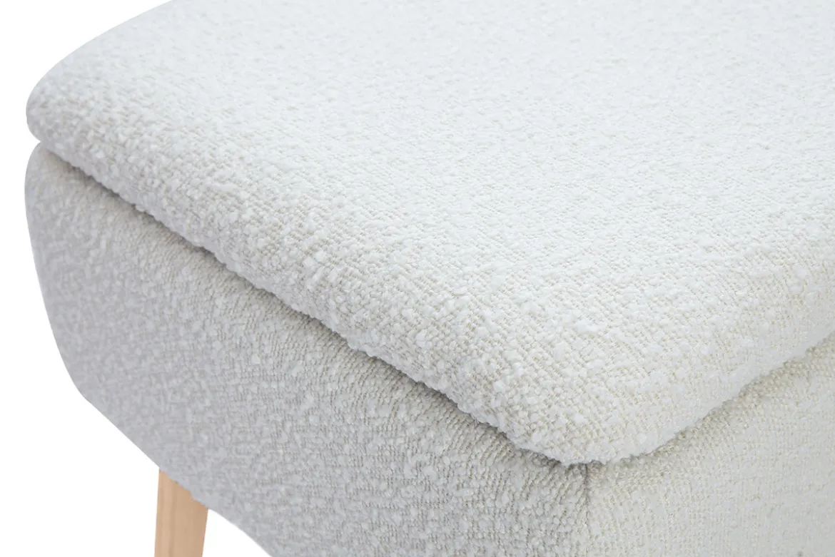 Banc coffre effet laine bouclée blanc et bois clair massif L120 cm LARS